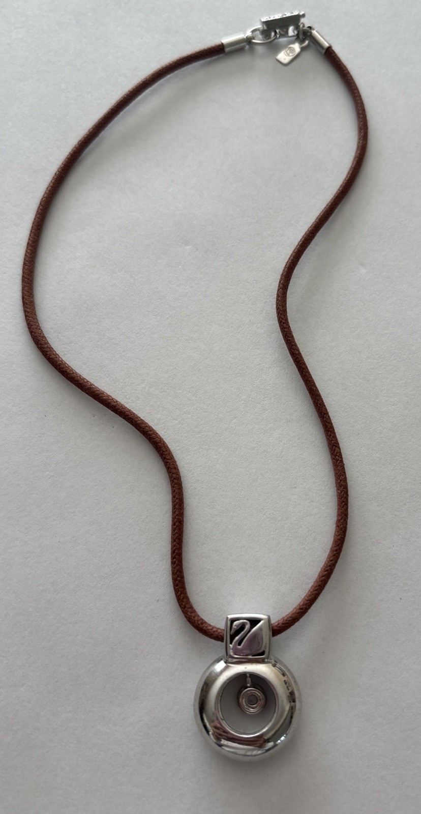 Swarovski Crystal Clear Pendant Necklace Leather Brown Cord Boho Chocker