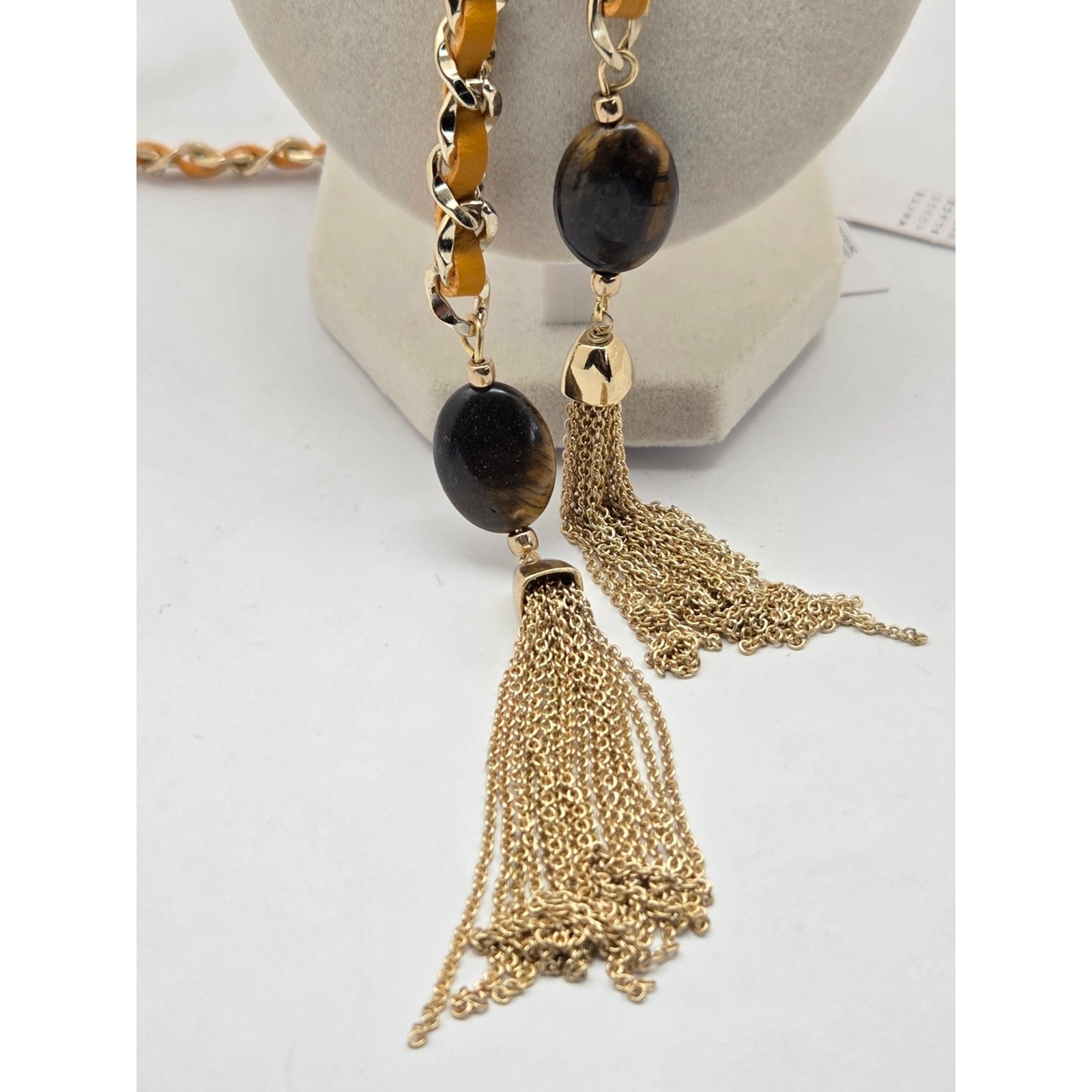 NWT White House Black Market Yellow Leather Gold Chain Lariat Tassel Necklace