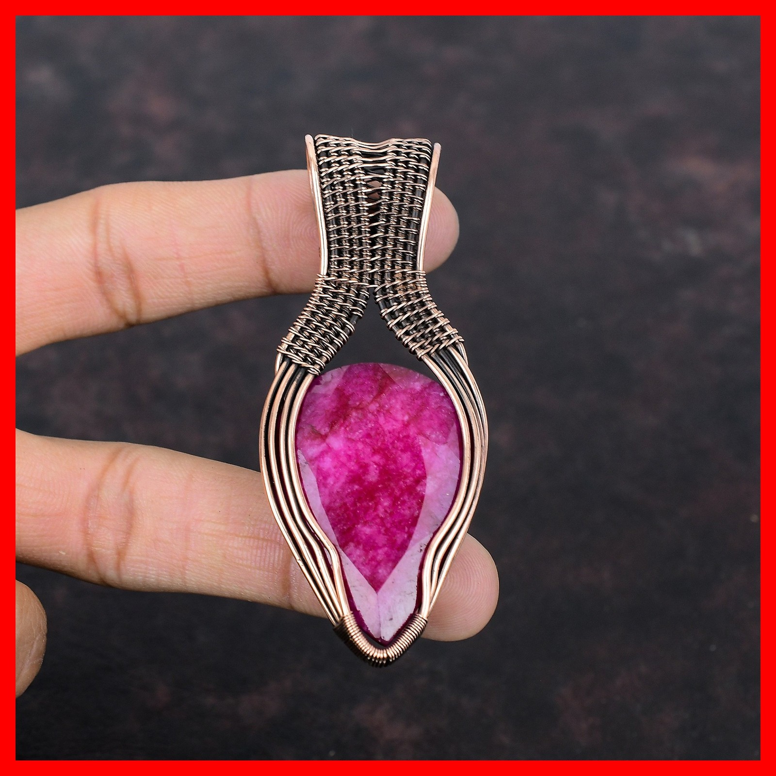 Copper Kashmir Rubi Gemstone Engagement Wire Wrapped Wedding New Pendant Jewelry