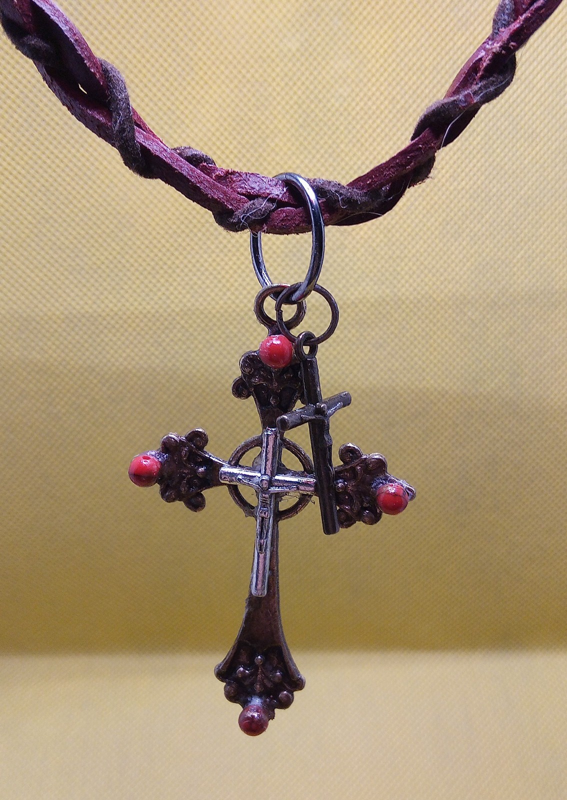ADJ. CORDED NECKLACE & OBSIDIAN BEAD CROSS PENDANT