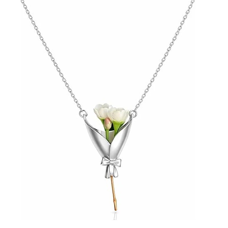 Bouquet Necklace Flower Holder Necklace Pendant Floral Vase Necklaces Gift