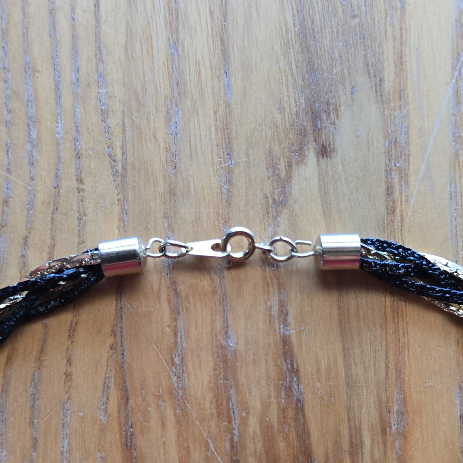 Black & Gold Tone Braided Chain Necklace Bohemian No Stone Spring Ring Clasp