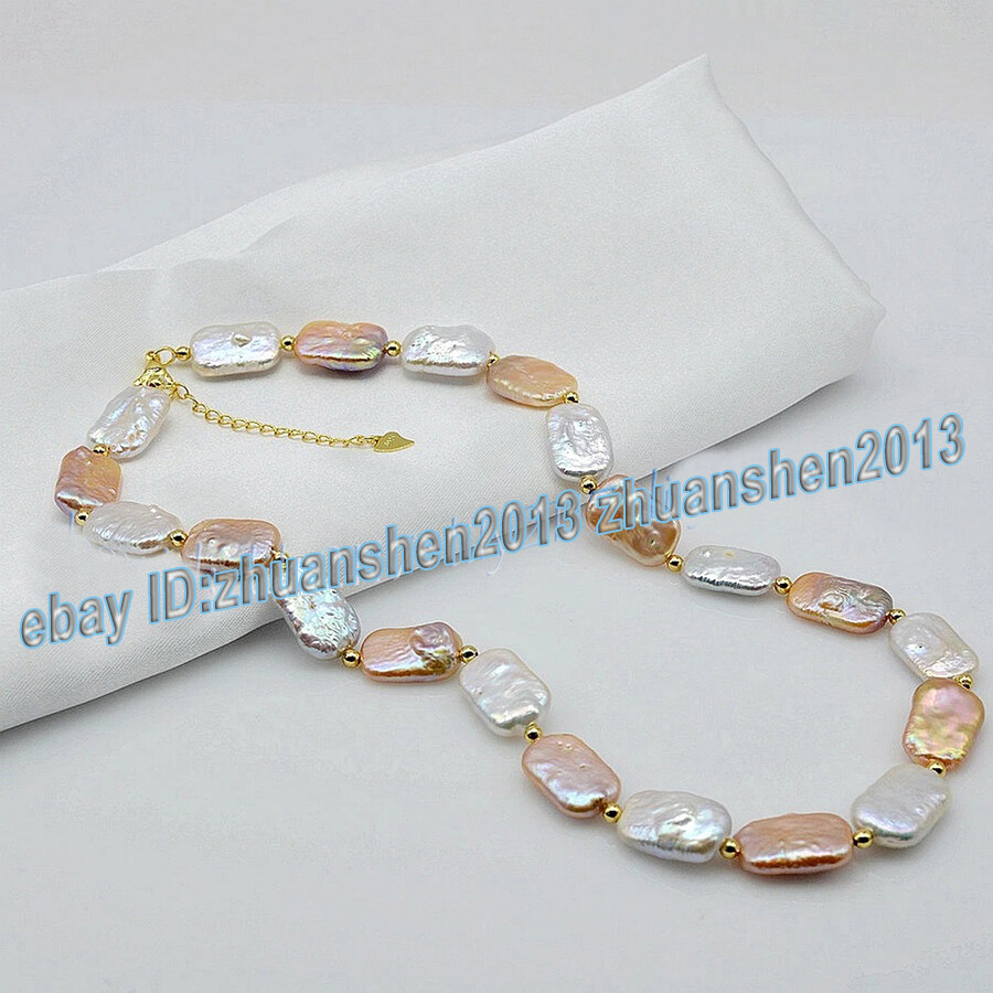 15x20mm Natural White Pink Purple Baroque Rectangle Pearl Necklace 14″ 18″-36″