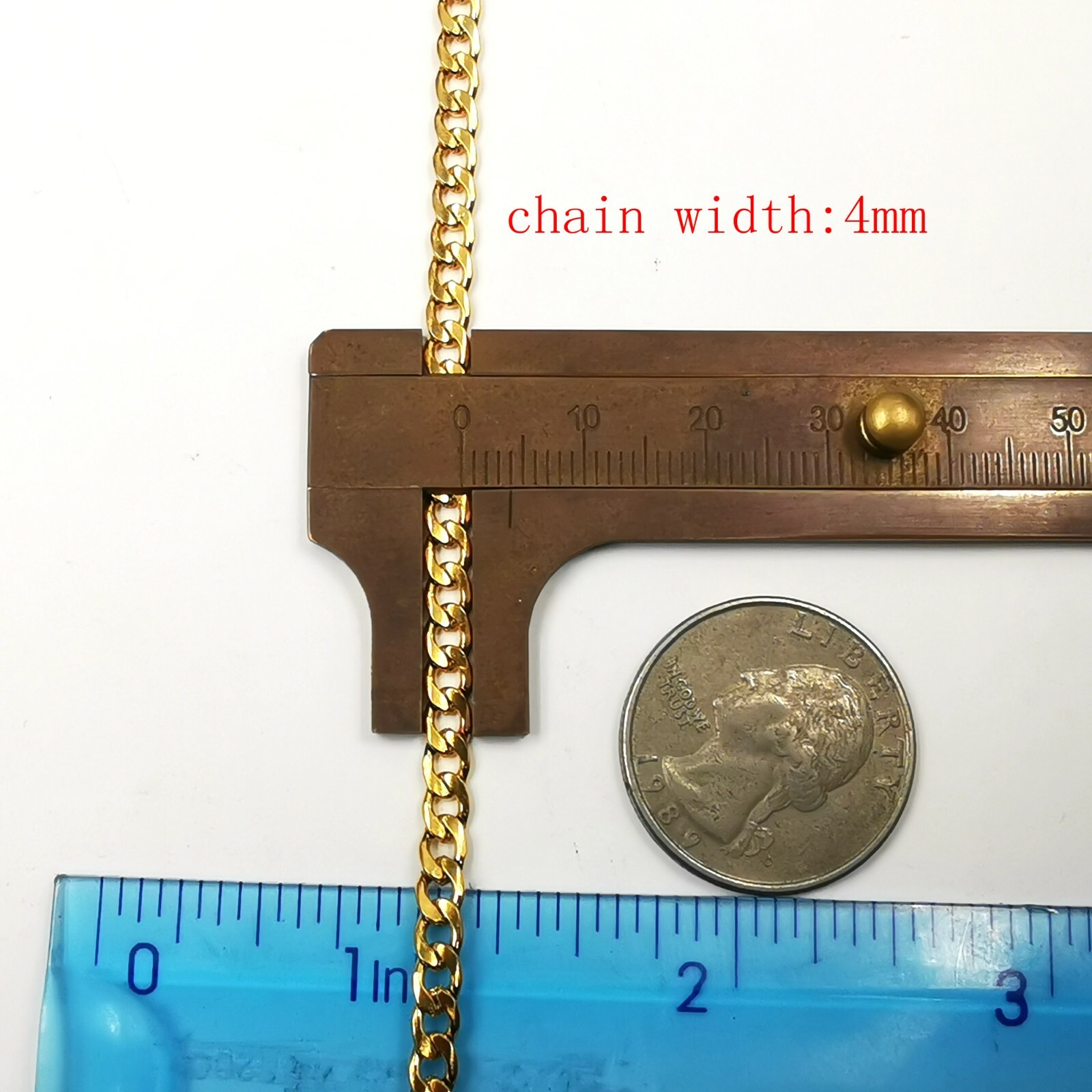 5pcs Lot 4mm 24” Necklace Stainless Steel Jewelry Finding Flat Curb Chain Gold