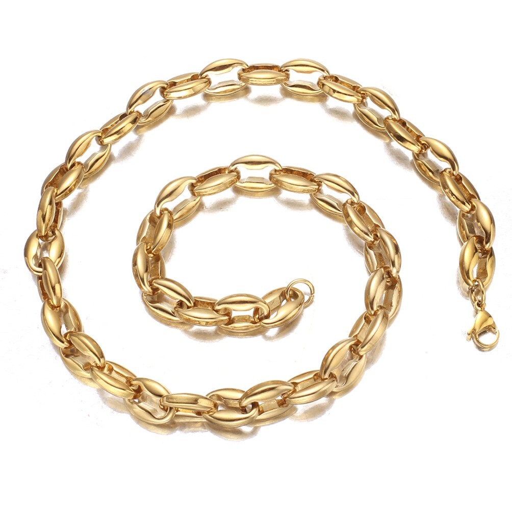 6.5/7.5/10/12mm Men’s Gold Stainless Steel Coffee Beads Chain Necklace 16″-40″