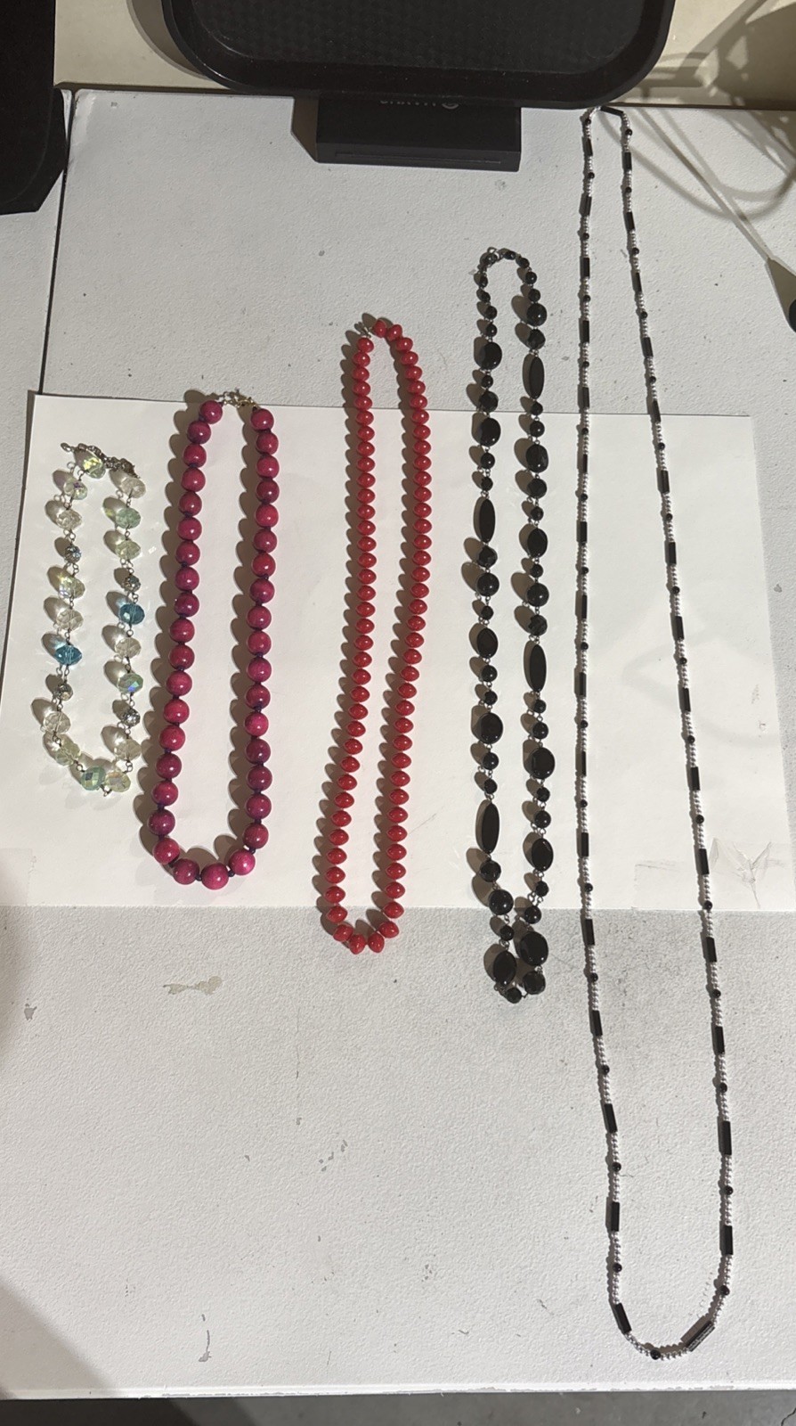 Classic Contrast Beaded Necklace Black, Red & Crystal Mix (5 Pc) Jewelry Bundle