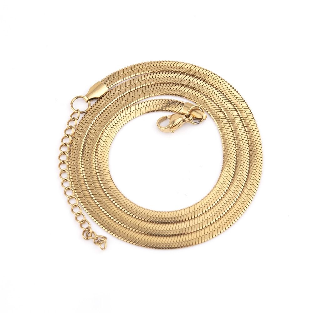 14K Gold Titanium Steel Snake Chain Necklace Flat Herringbone Choker Necklace