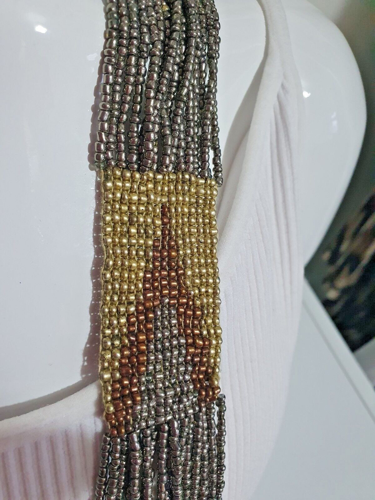 South Western Style Seed Bead Multi Strand None Metal Tribal Ethnic Necklace