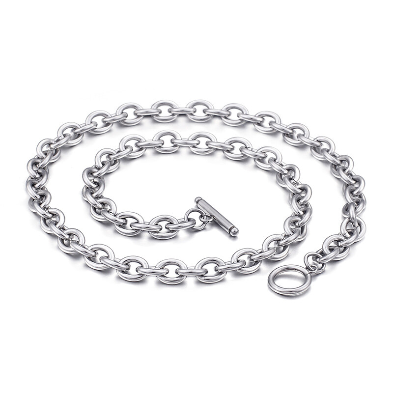 GNAYY 8mm 24” stainless steel Silver Smooth Oval Chain necklace Modern Bling