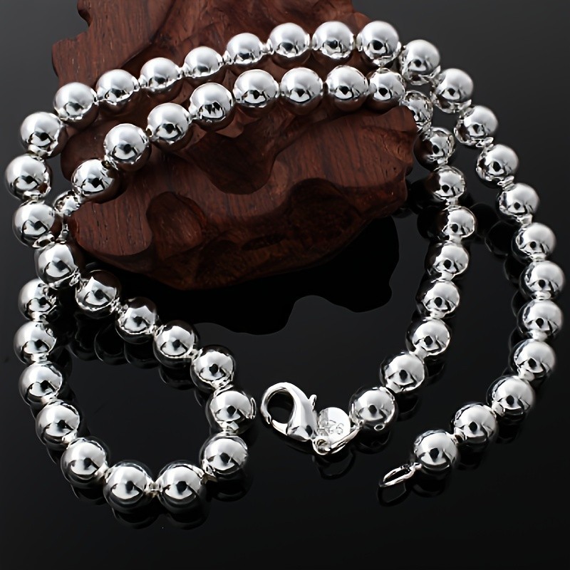 1Pcs Women’s 925 Sterling Silver 8mm Hollow Balls Beads 20″ Chain Necklace