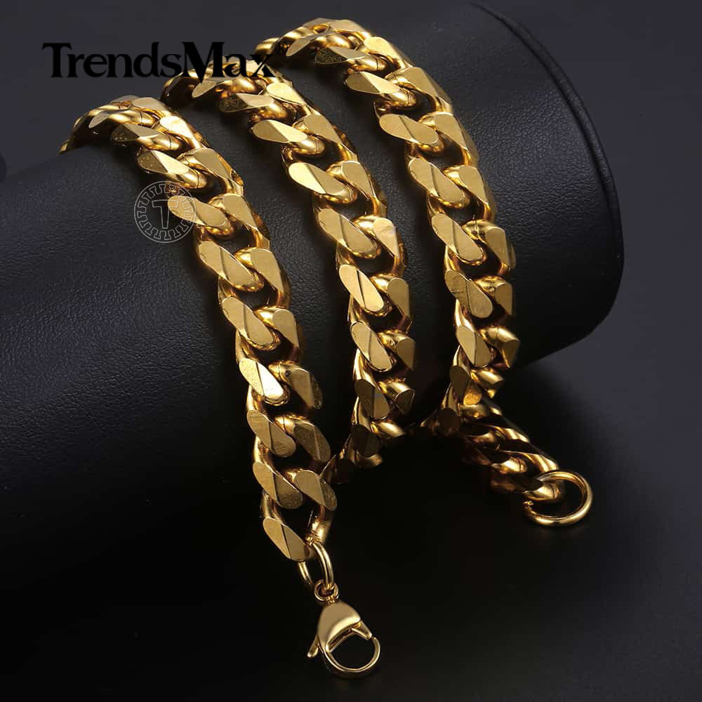 10mm Heavy MENS Chain Yellow Gold Filled Flat Curb Cuban Link Necklace 18-26″