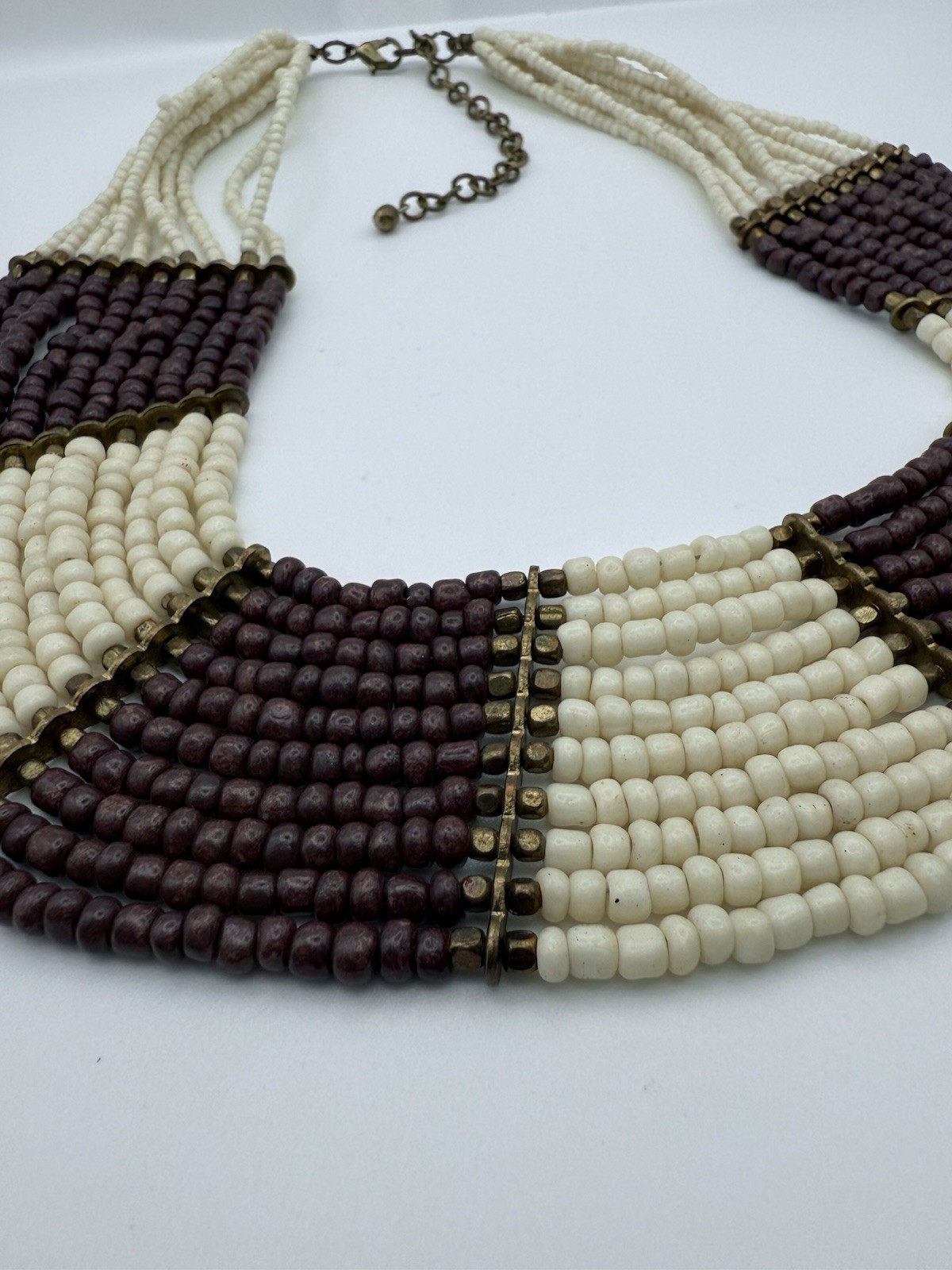 Vintage Boho Glass Beaded Bib Statement Collar Necklace 10 Strand 17”-20”