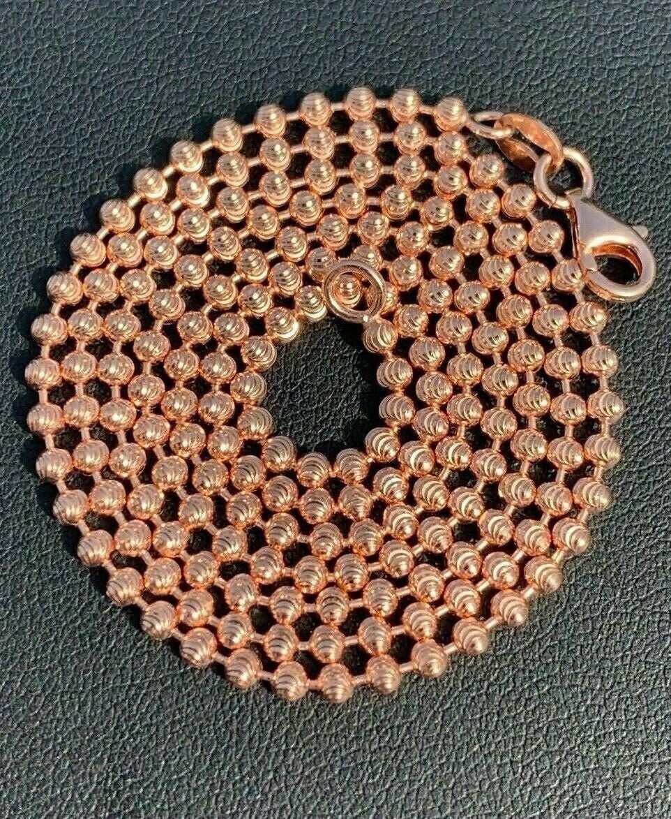 Rose Gold Plated 925 Ball/Bead Chain Necklace, Lobster Clasp, Signed