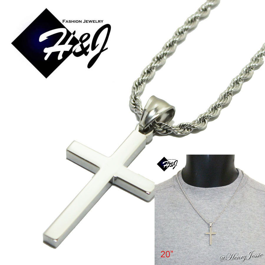 20″Stainless Steel 2.5mm Silver Smooth Rope Chain Necklace Plain Cross Pendant*P