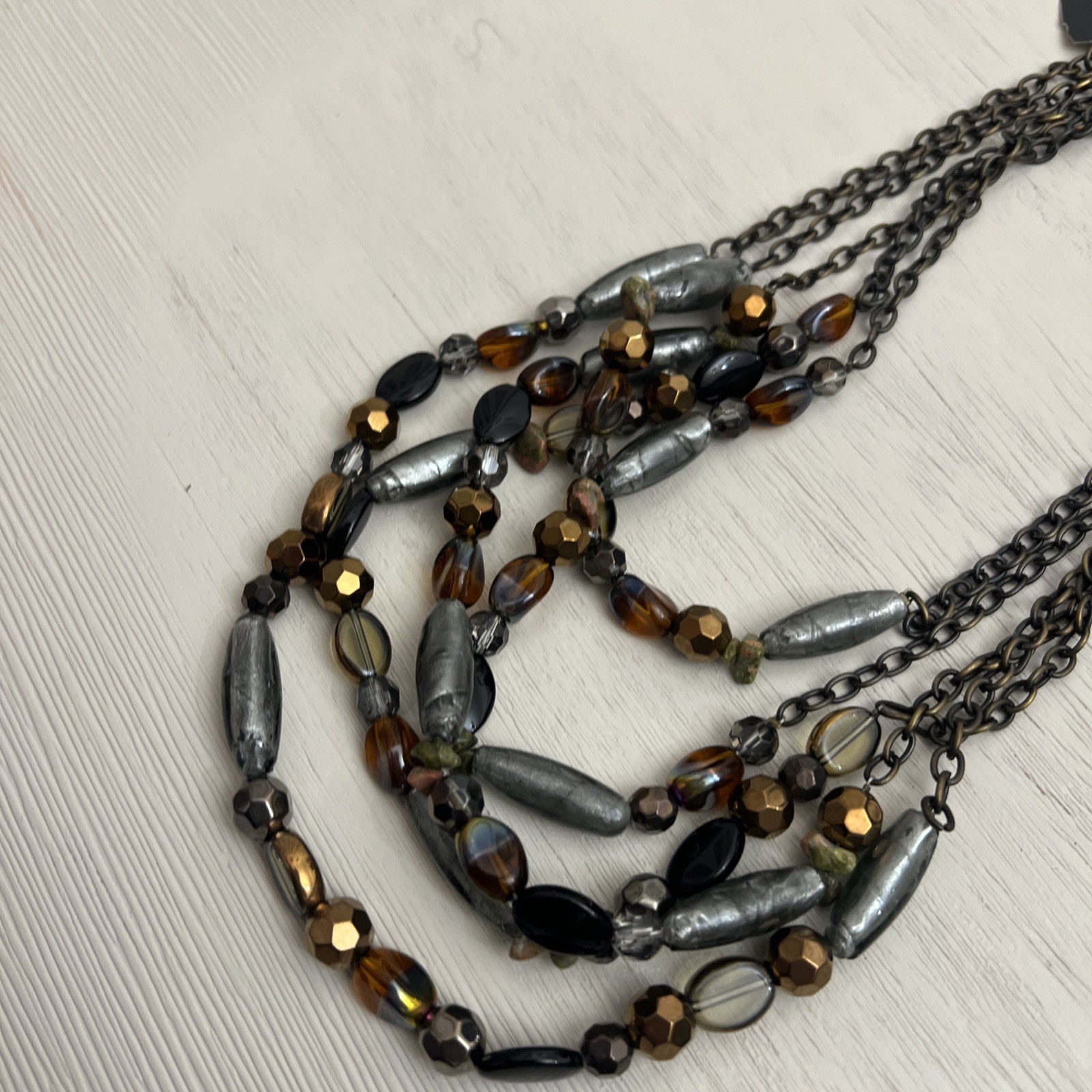 Cookie Lee S 5 layered Glass Beaded, Chain Necklace and Gemstone Chips