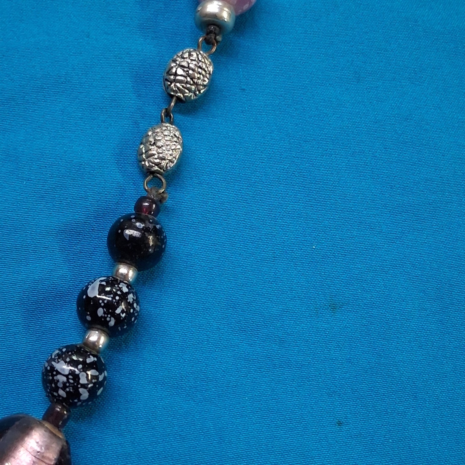 Vintage Glass & Stone Bead Silver Tone Lobster Clasp Necklace