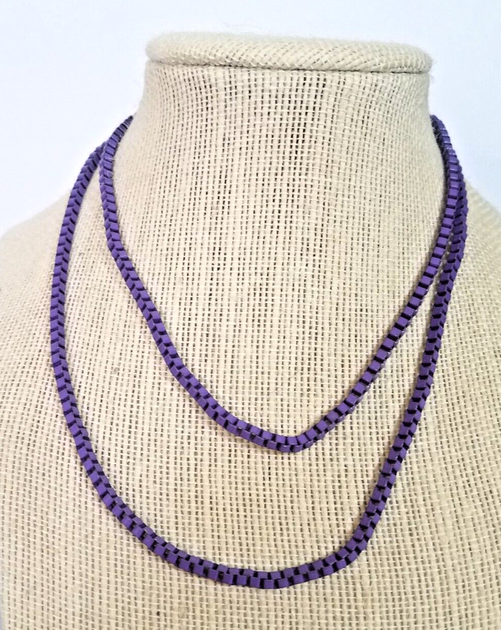 Vintage Venetian Purple Stainless Steel Box Chain Necklace Costume Fashion