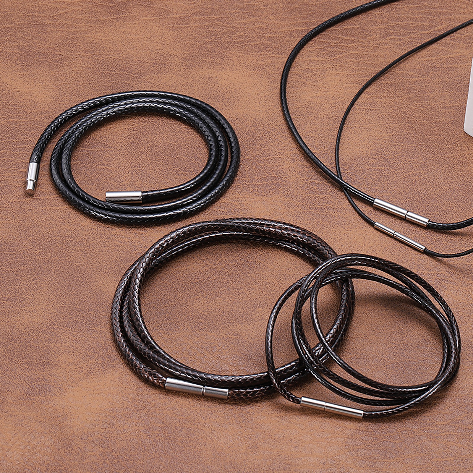 1mm Coffee Leather Necklace Cord Braided Wax Rope Chain Length 20 Inch