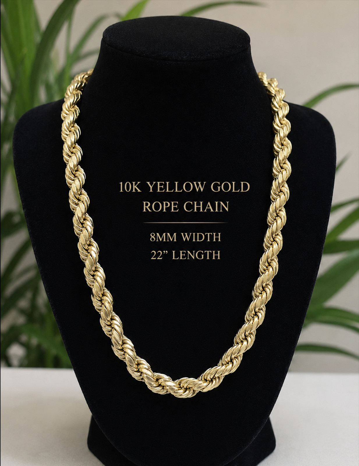 REAL 10K Yellow Gold Rope Chain Necklace 8mm 22″ Inc Diamond Cut Men Women Gift