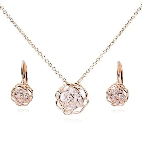 Rose Is A Rose Pendant And Chain 18kt Rose With 2ct CZ Bonus Free Earrings In Wh