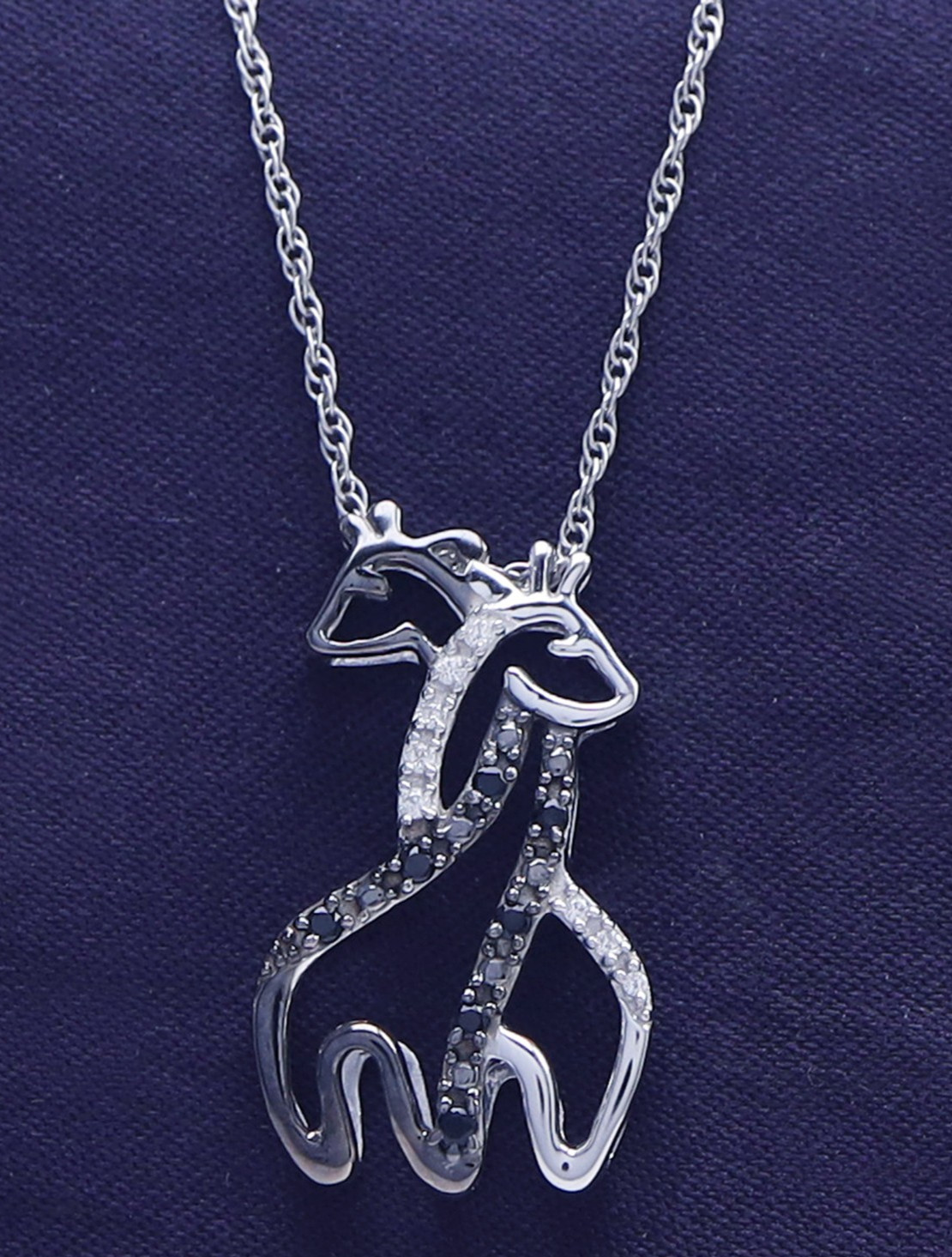 Giraffe Pendant Necklace Black & White Simulated Diamond 14K White Gold Plated