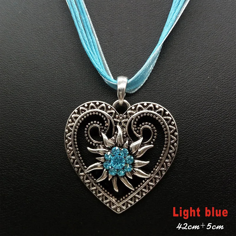 New Vintage Heart Edelweiss Flowers Necklace Organza Ribbon Pendant Women