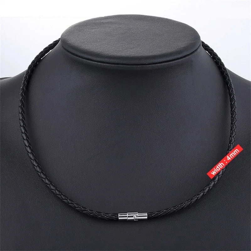 Punk Men’s Leather Braided Rope Chain Necklace Men Women Stainless Steel Magneti