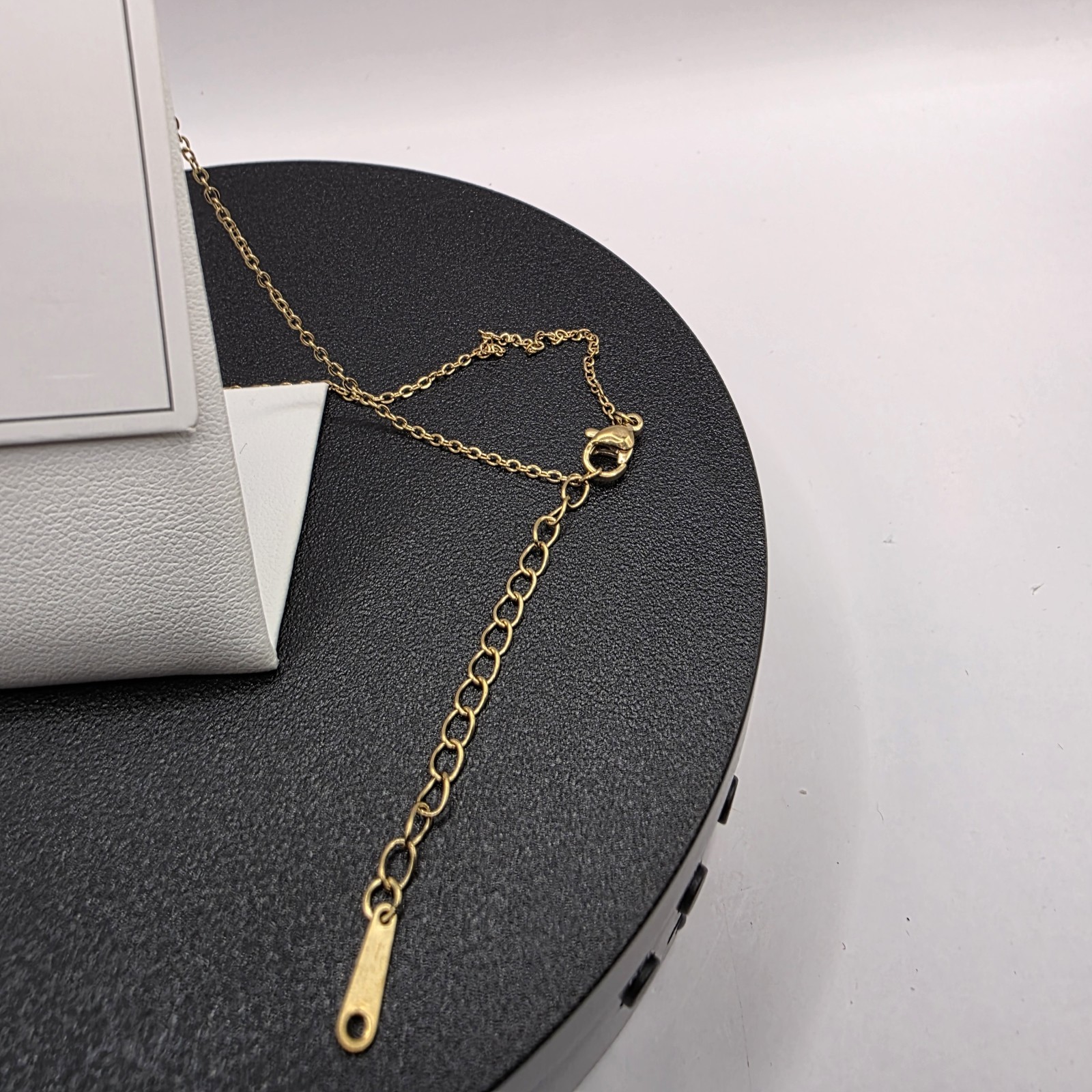 Stainless Steel Copper Plated 16″Necklace w/20mm Cz Half Moon w/Cz Heart