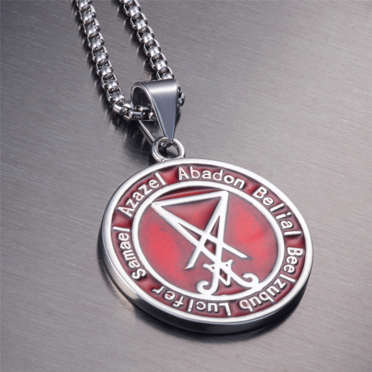 Both Sided Red Baphomet GOAT Sigil of Lucifer Stainless Steel Pendant Necklace