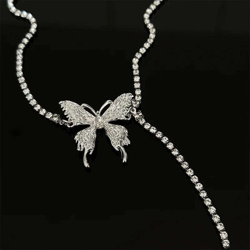 Butterfly Pendant Necklace Rhinestone Chain Crystal Link Women Jewelry