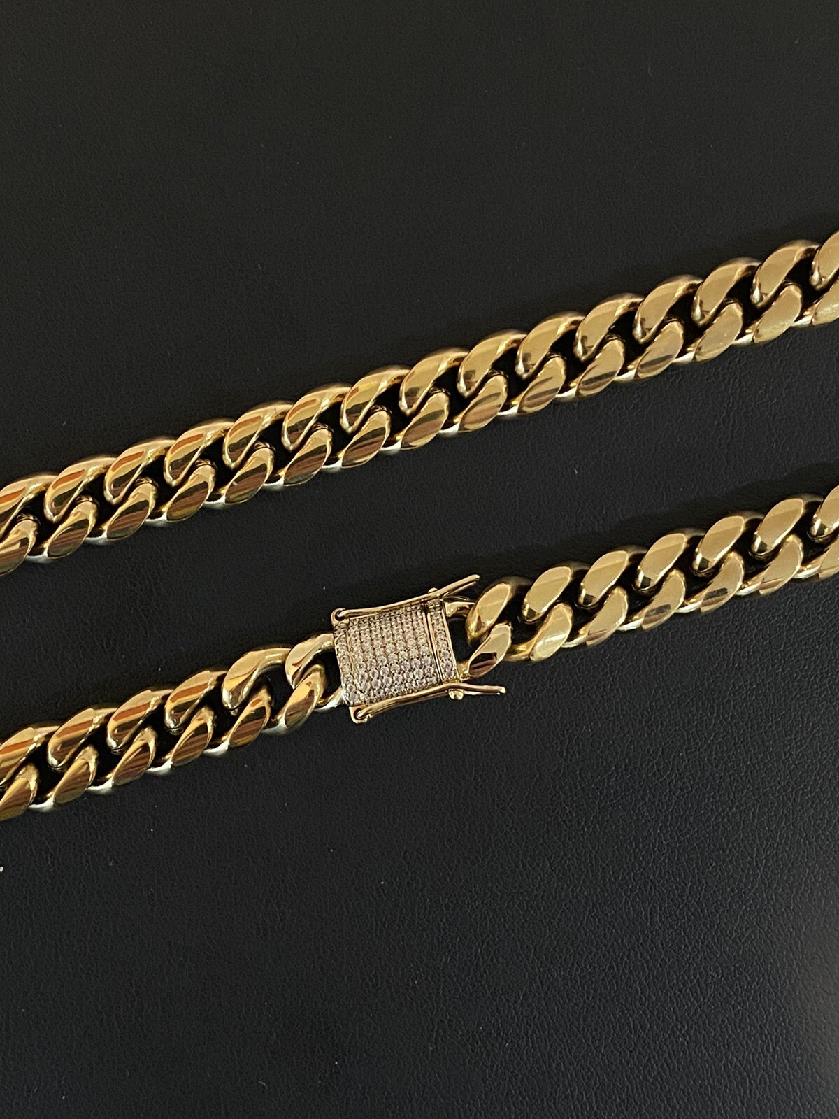 10mm 20″ Miami Cuban Link Men Choker Real Solid 14k Gold Vermeil Stainless Steel