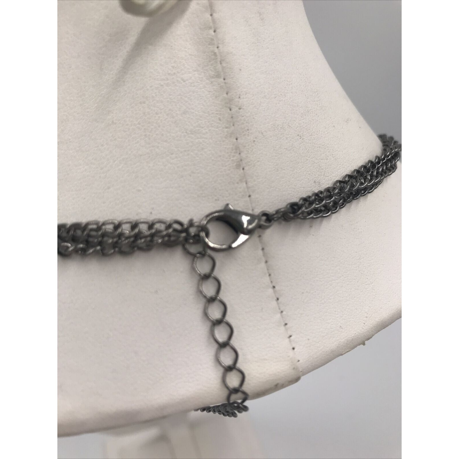 Gun Metal tone Black/Grey Cream Rhinestone Necklace 18″ Statement layer strands