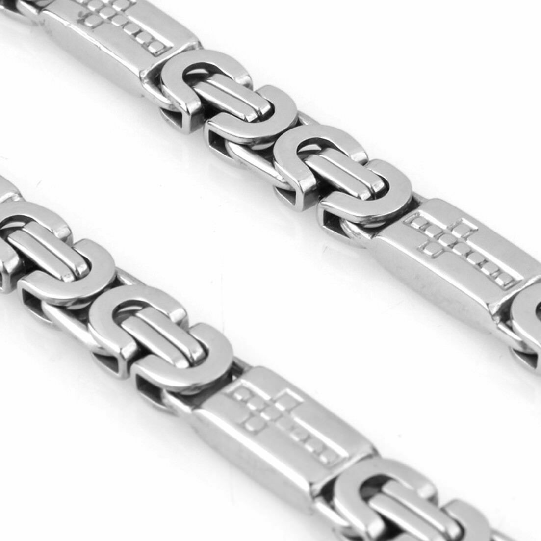 Men Women Silver Stainless Steel Byzantine Chain Necklace Bracelet Jewelry Set