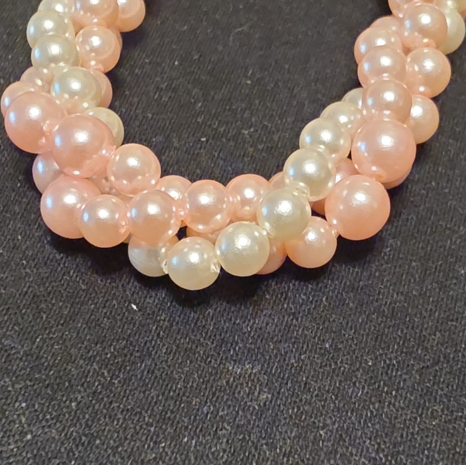 Vintage Pink White Twisted Pearl Torsade Necklace Multi Strand Rope Costume