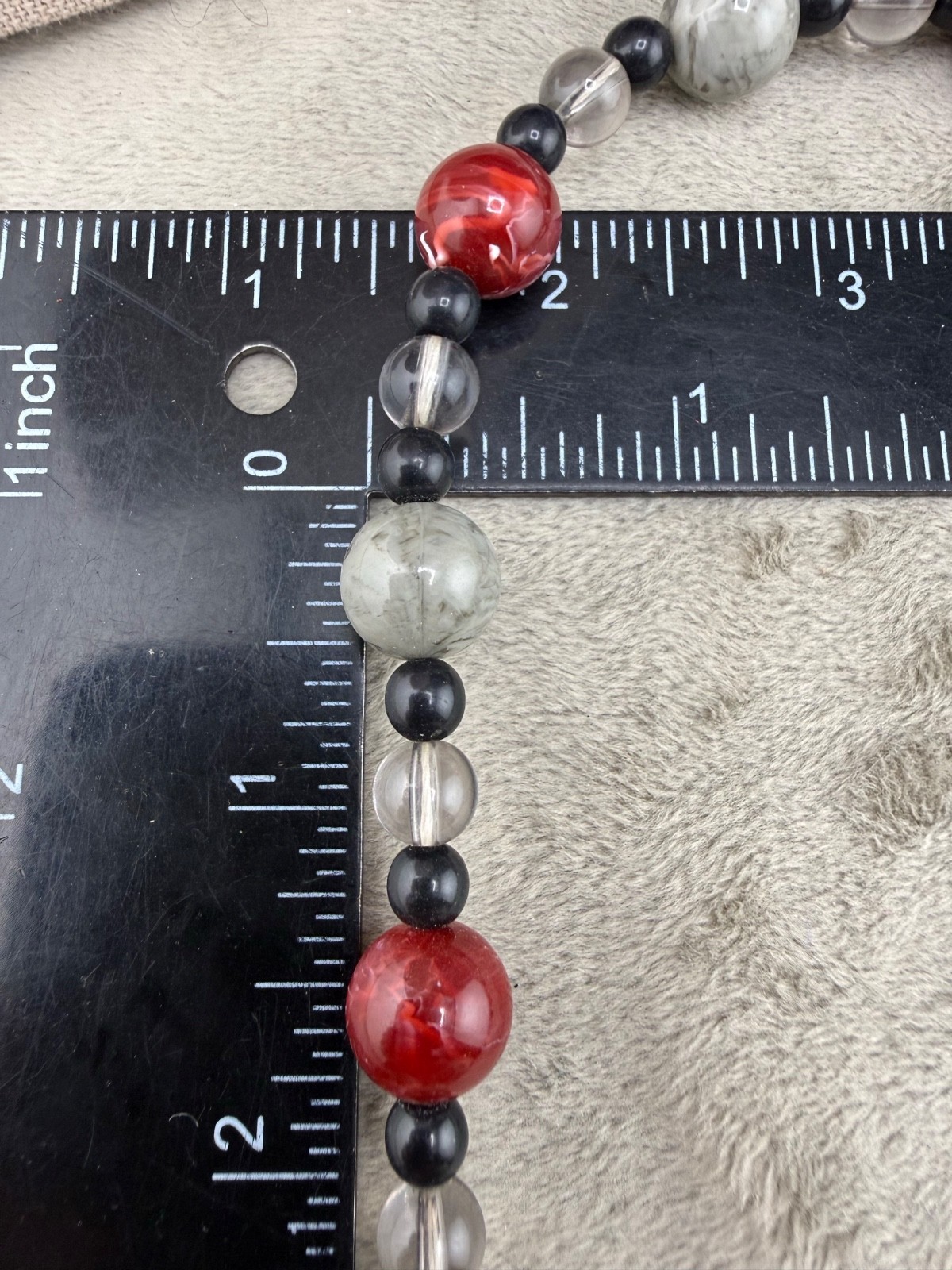 Monet Necklace Beaded Red Grey Black Signed 36”