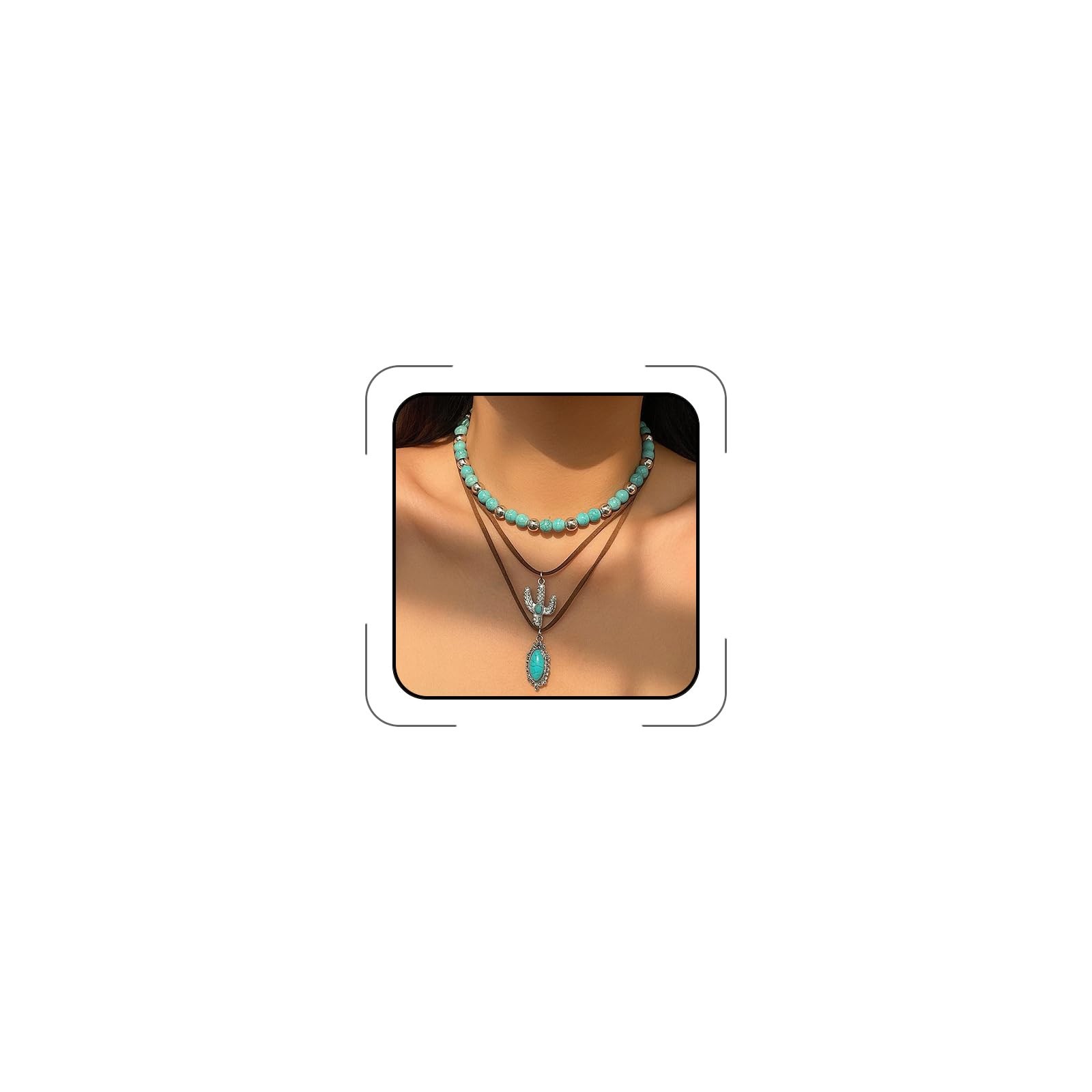 CSIYANJRY99 Layered Western Necklaces for Women Medium, Turquoise/Silver