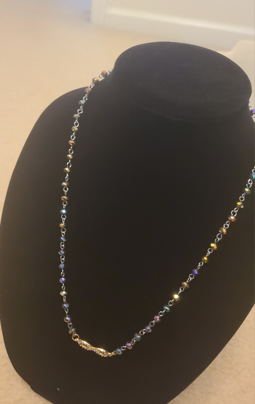 Multicolor Bicone Crystal Beaded Necklace on Silver-Tone Cable Chain