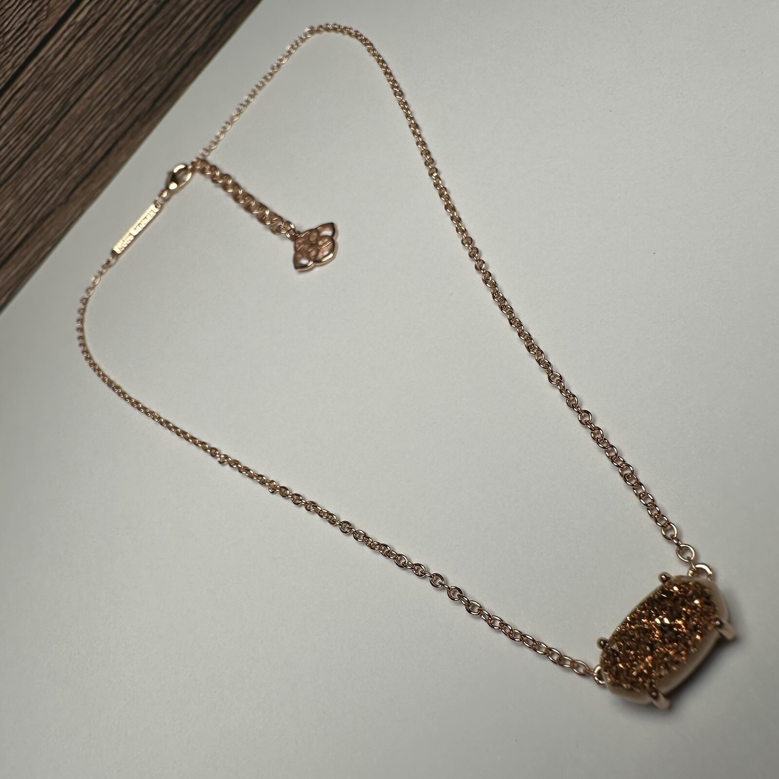 Kendra Scott Mabel Rose Gold Tone & Druzy Necklace Adjustable Length 15 – 17 In