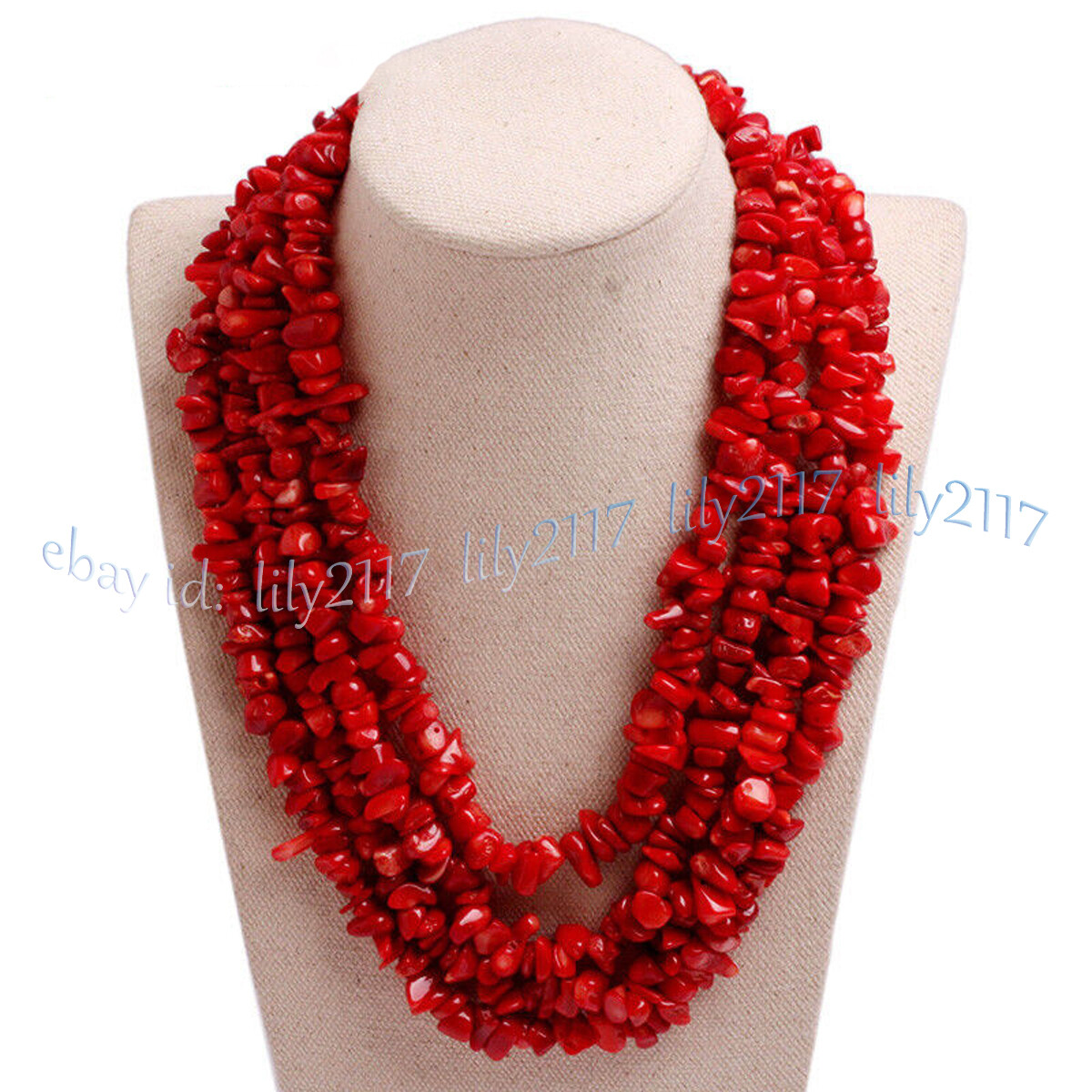4Row Natural Gemstone Chip Cluster Statement Beads Multi-Strand Necklace 17-20”