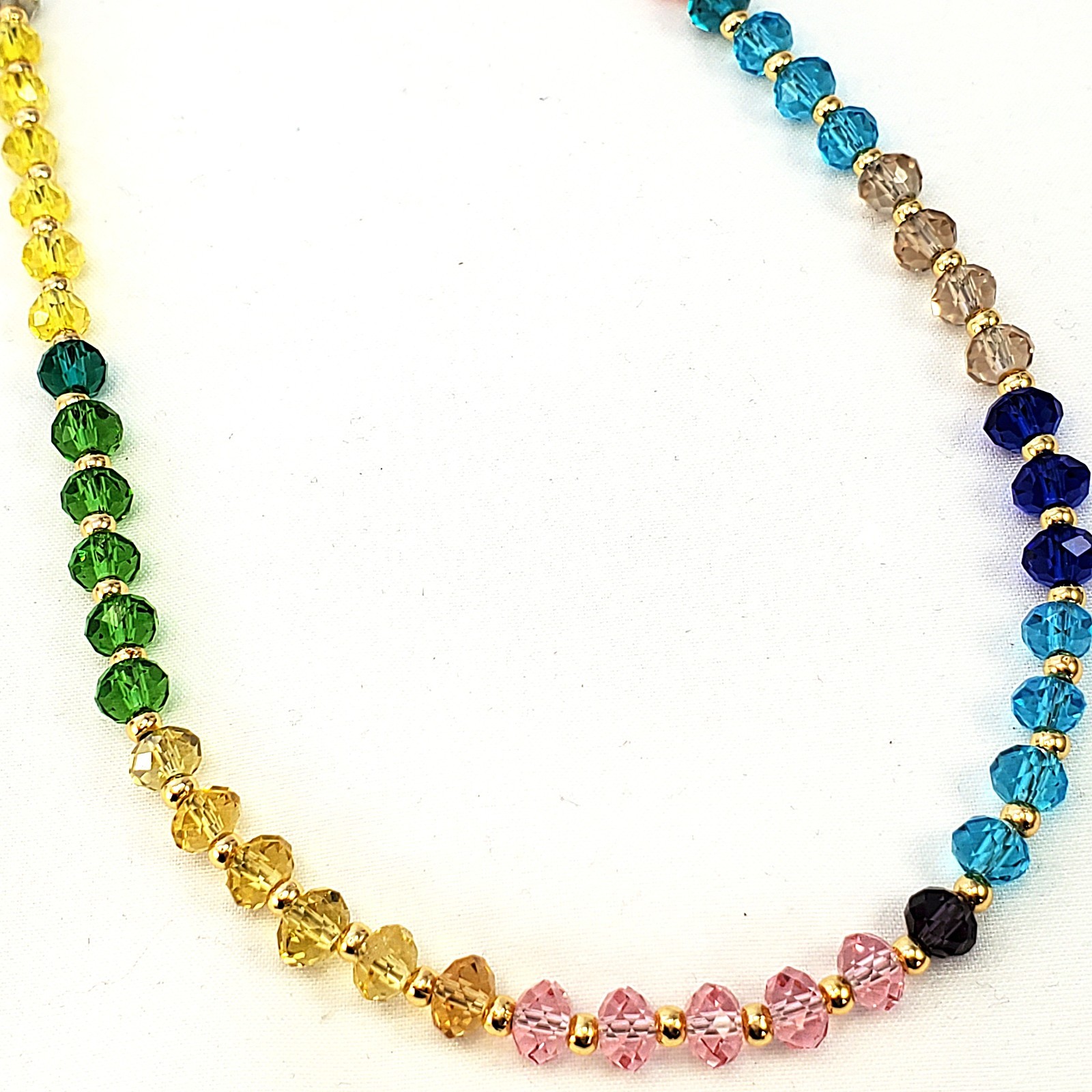 Multicolor Faceted Rondelle Glass Bead Necklace Gold Tone 17.5″ to 19″