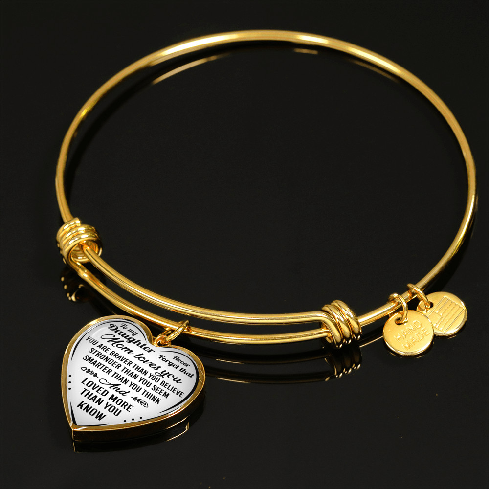 To My Daughter Mom Loves You Bracelet Bangle Heart Pendant Mother Daughter Gifts
