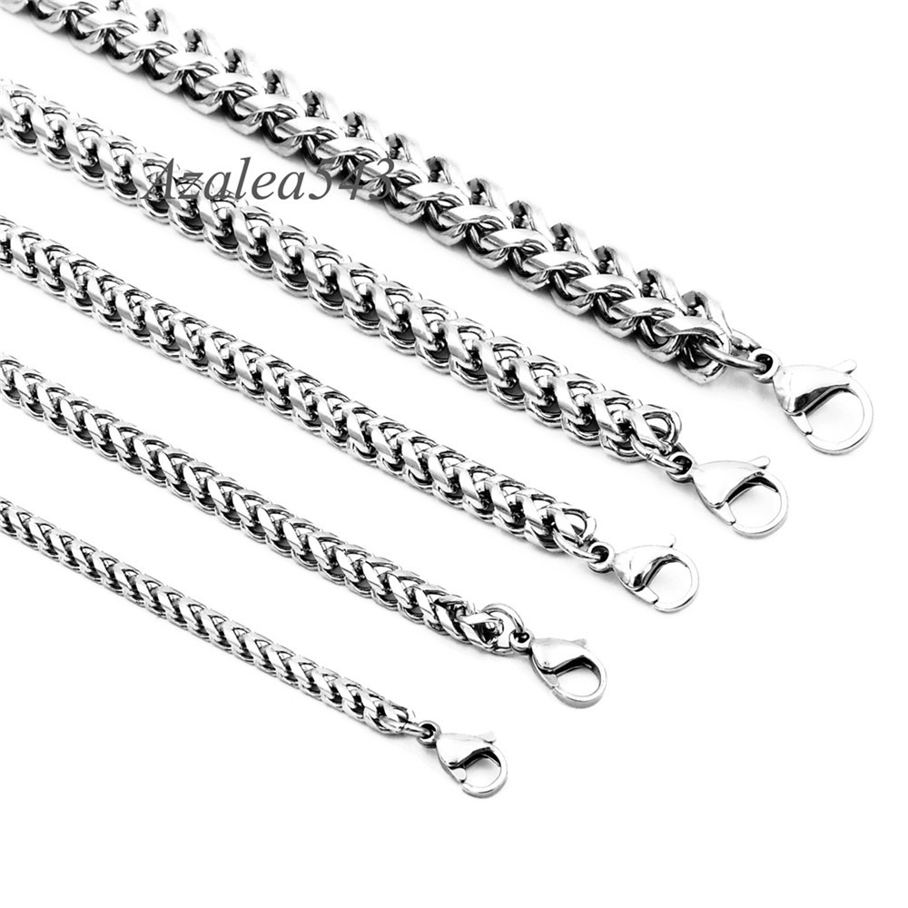 Square Wheat Braided 3/4/5/6/8MM 18″~36″ Silver Stainless Steel Chain Necklace