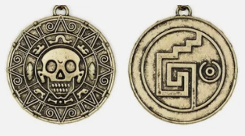 Antique Coin Necklace Skull Medallion Pendant Black Cord Gold Pirate Accent New