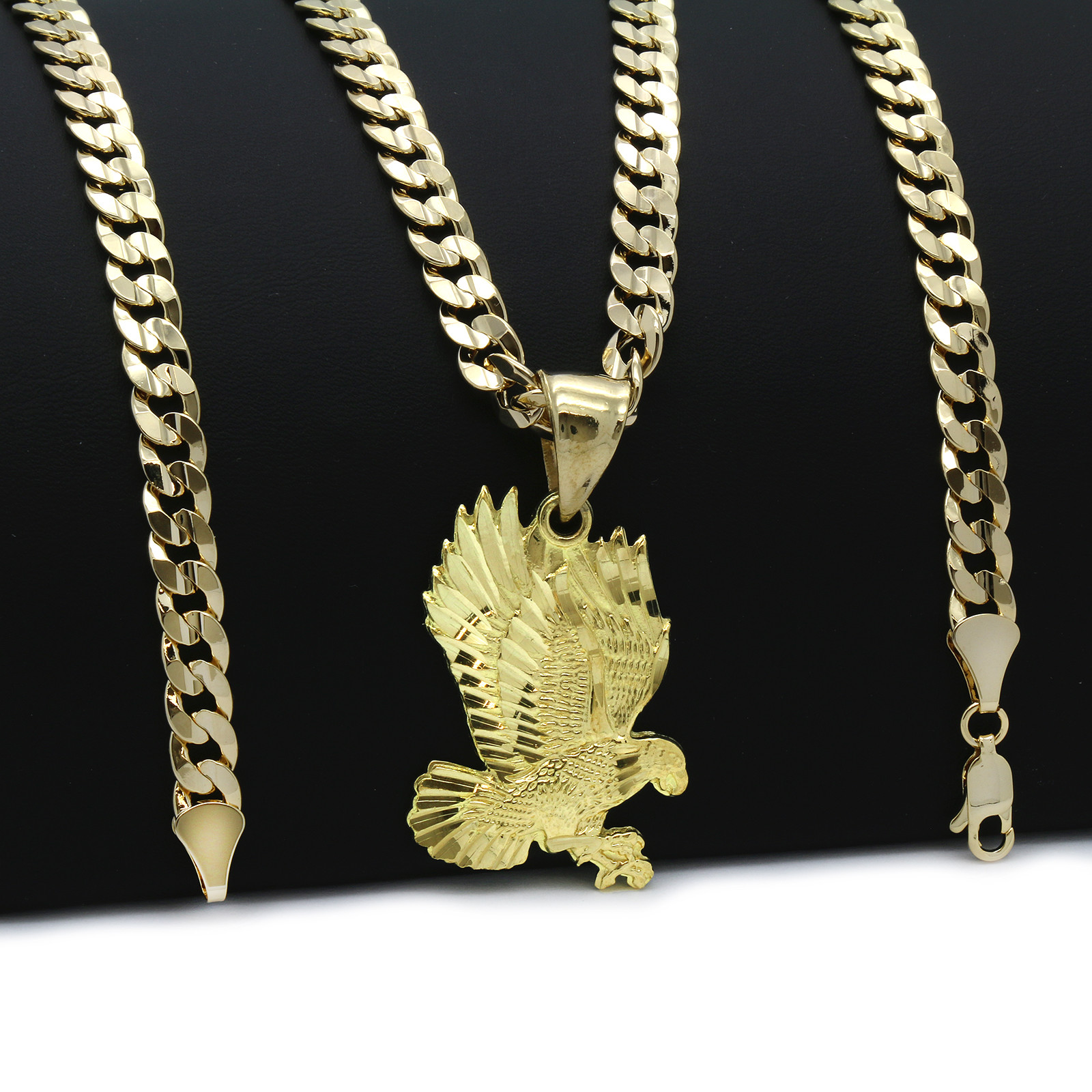 Men’s 18k Gold Plated Eagle Pendant 6mm Cuban Chain Necklace 24″