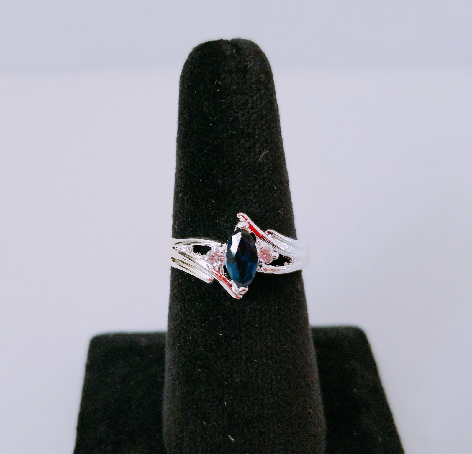 New 925 simulate Silver Blue Sapphire D-Shape Wedding Engagement Ring R1063 Sz 9