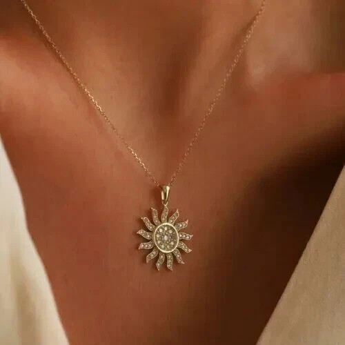 Women’s Elegant Pendant Necklace Round Simulated Diamond 14K Yellow Gold Plated