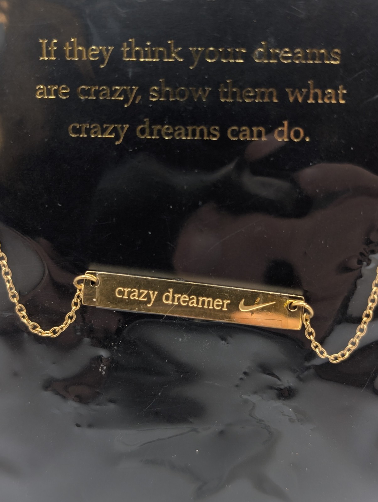 Nike Crazy Dreamer Bar Pendant Necklace Gold Tone