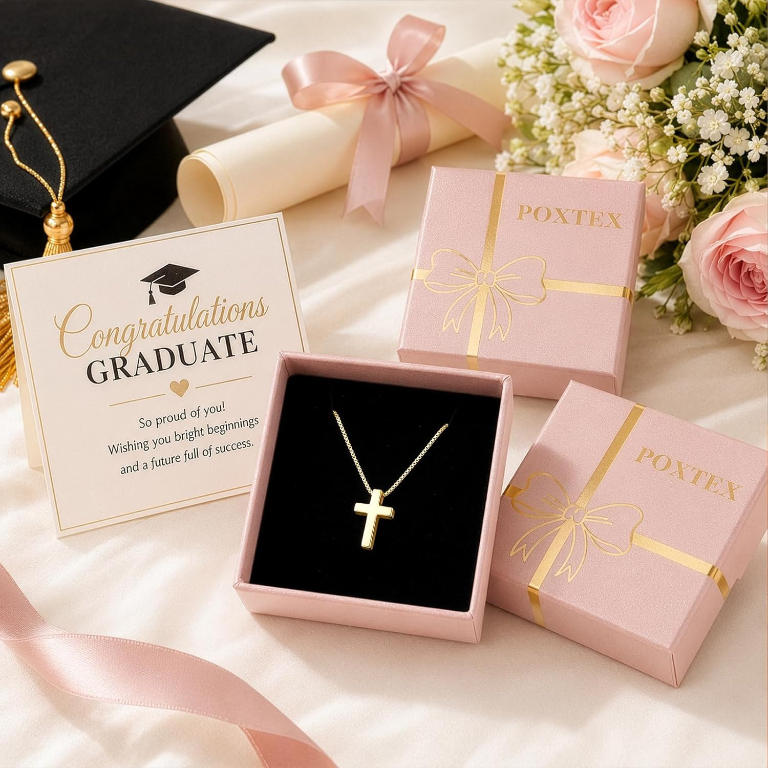 Dainty 14K Gold Cross Necklace for Women & Girls – Graduation Gift 2026