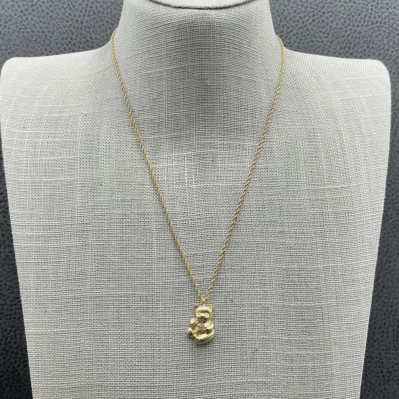 Avon Necklace Gold Tone Teddy Bear Pendant Crystal Accent 18 In Womens Fashion
