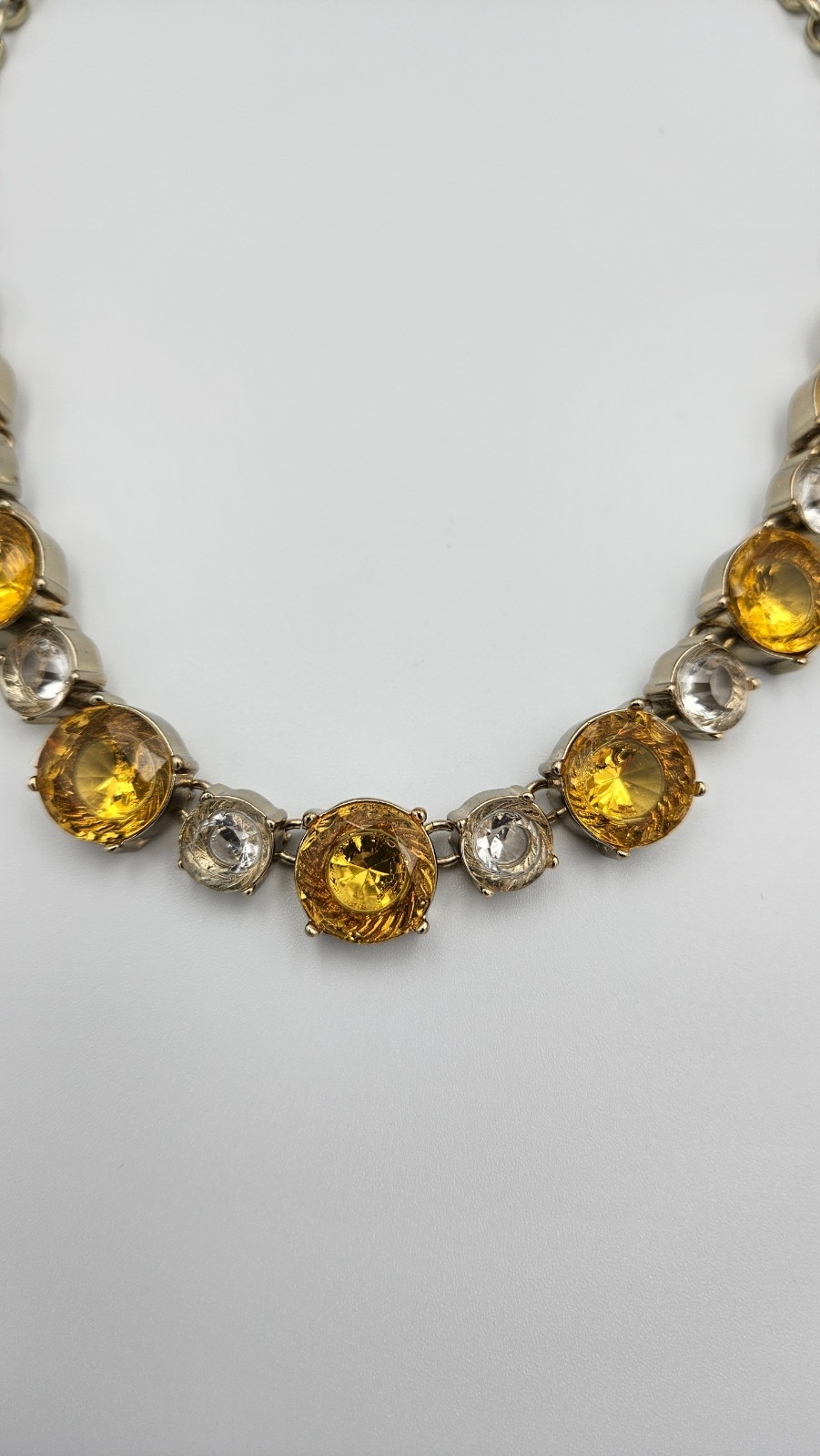 J.Crew Yellow Topaz Cushion Cut Crystal Riviere Choker Necklace Gold Tone